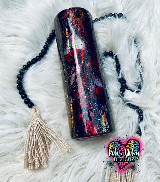 {MTO} Grungy Rose Glittered Brushstroke Tumbler